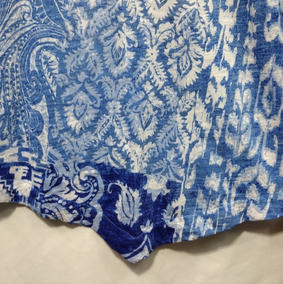 Habitat Paisley Asymmetrical Blouse Womens L Blue Artsy Retro 90s Cottagecore - Picture 5 of 9